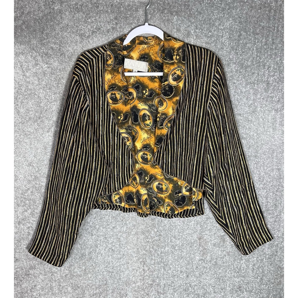 Dorothy Schoelen Platinum Blazer Womens Sz M Striped Cameo Photos Beaded Vintage